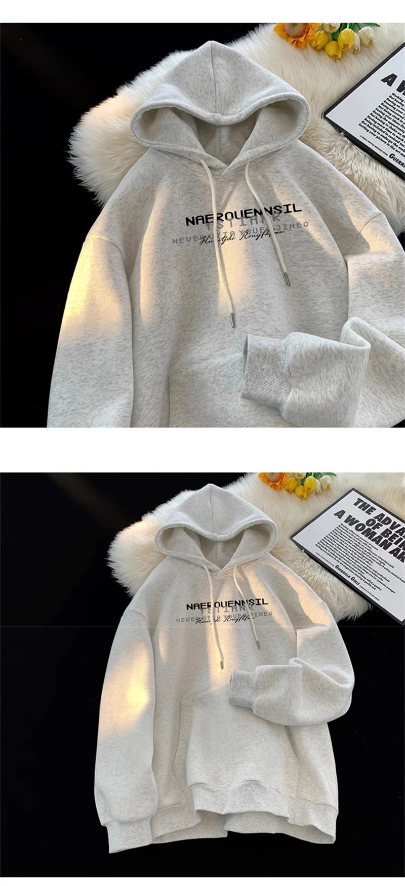 Autumn High Street Letter Printed Hooded Sweatshirt Men Casual Loose Vintage American Style Hoodies Y2K