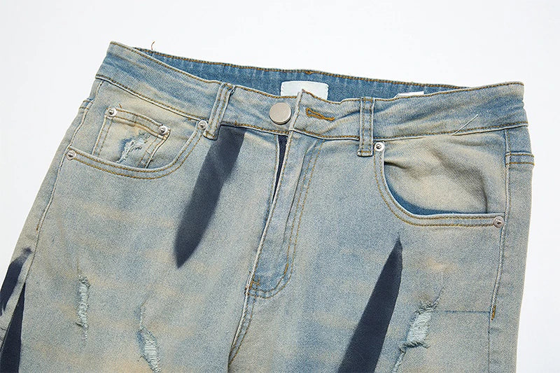 irregular graffiti prtinted denim jean pants casual distressed washed biker jeans hip hop streetwear y2k mens straight joggers unique joggers style 4871