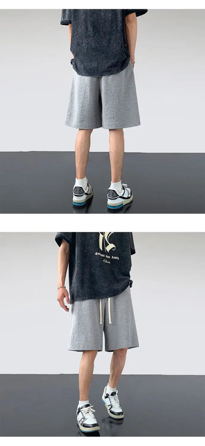korean sports shorts men new summer hot style loose casual waffle five point pants teenagers solid color versatile niche pants unique shorts style 2130