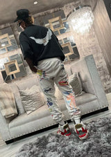 24ss vintage retro graffiti washed worn cotton high street long pants leggings minimalist street pants