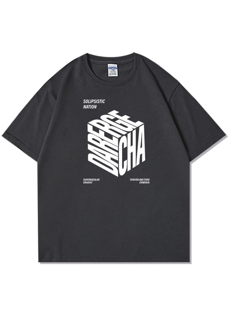 Cyberpunk Crying character – Summer High Street Cube Letter Printed T Shirt Men Casual Lo
