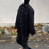 Back Zipper Vibe Style Black Long Sleeve Shirts Jackets for Men Streetwear Y2k Baggy Ropa Hombre Camisas Oversized Loose Coat
