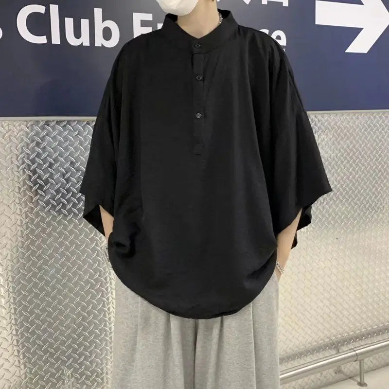 Sadcore Aesthetic piece – 2023 Summer New Fashion Japanese Stand Up Collar Short Sleev