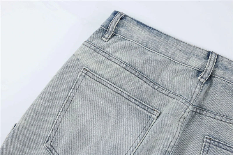 2024 multi pocket jeans vintage mens harajuku cargo denim pants retro hip hop straight loose jean pants unique cargo style 906