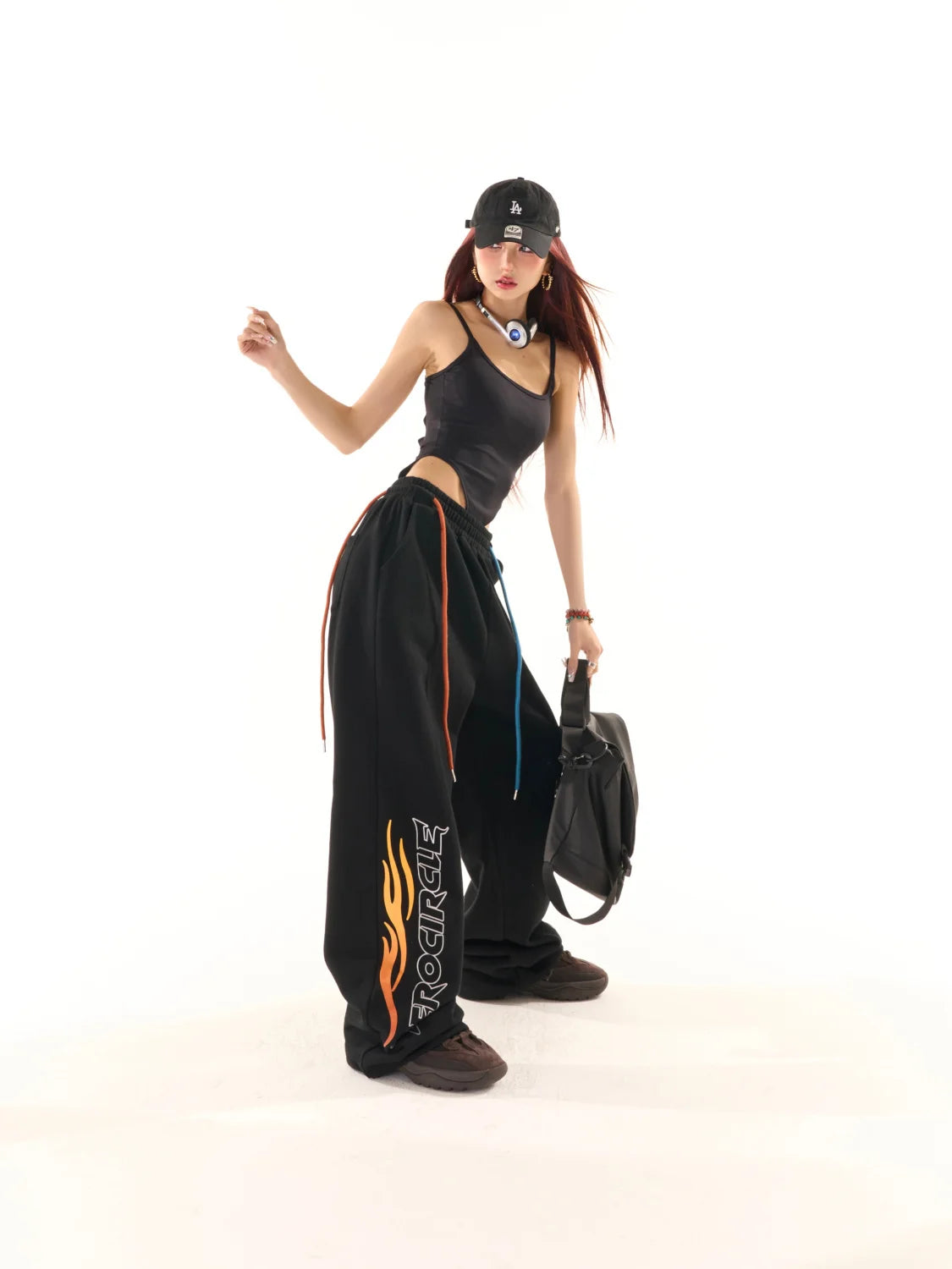 high street hiphop black wide leg waist pants women spring american loose straight casual y2k pants streetwear women sweatpants unique joggers style 2560