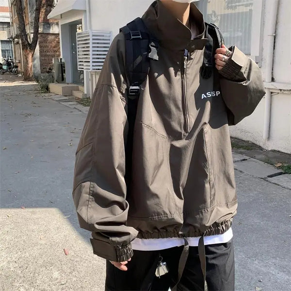 Mens Coat Spring And Autumn Stand Up Collar Half Zipper Oversize High