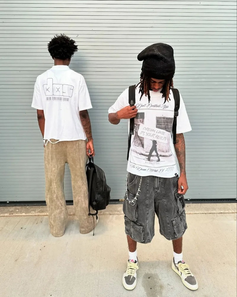 Harajuku Fashion Casual Loose Shirt Versatile Letter Cartoon Print Oversized T-shirt Women Y2k Harajuku Retro Short Sleeve Men