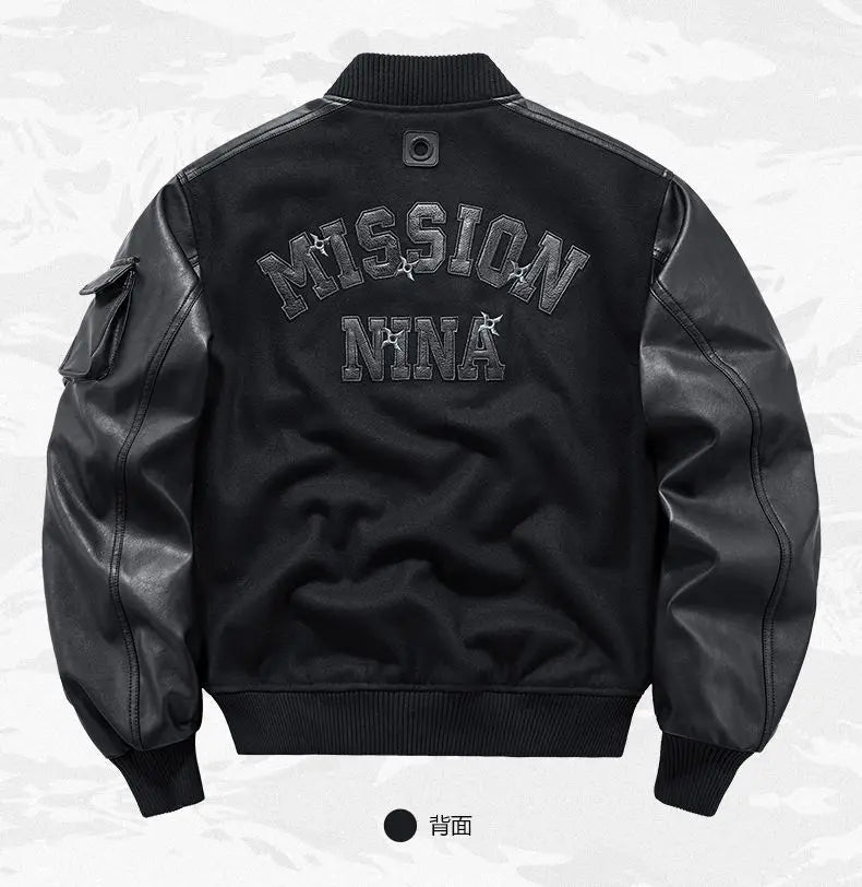 Autumn/Winter Baseball Suit Men's Wool Heavy Work Coat Ninja Embroidered American Retro Flying jackets for men leather jacket