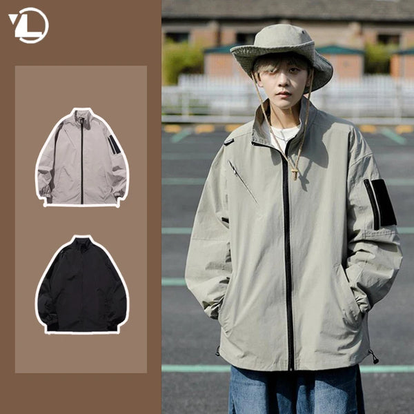 Outdoor Mens Charge Jacket Retro Loose Stand Collar Waterproof Tooling