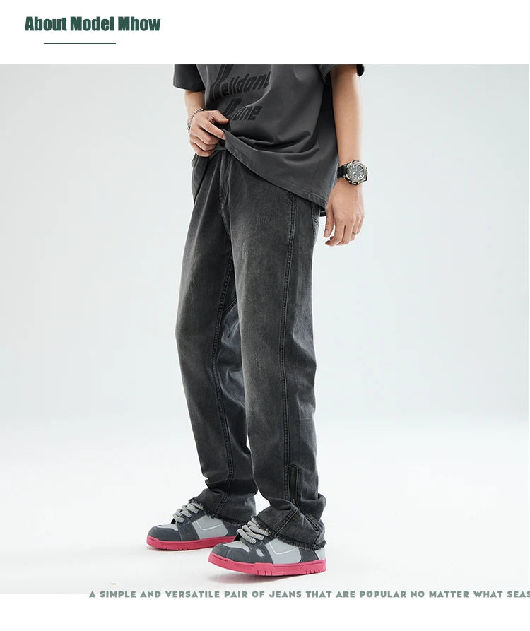 men streetwear hem zipper plus size distressed retro fashion loose casual denim pants jeans cityboy jeans trousers 28 40 unique jeans style 2726