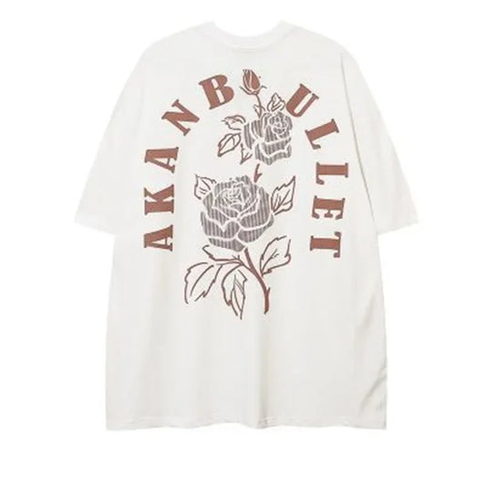 Harajuku Crying character – Floral Rose Graphic Printed Short Sleeve T Shirt For Men Hip