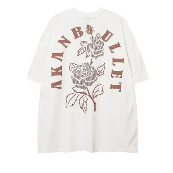 Harajuku Crying character – Floral Rose Graphic Printed Short Sleeve T Shirt For Men Hip
