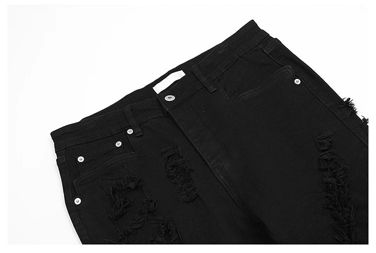 mens distressed ripped destroied tassel denim jean pants new fashion biker jeans streetwear flare pants joggers y2k men s jeans unique joggers style 3999