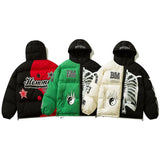 rainbowtouches mens winter parka jacket skeleton print streetwear outwear harajuku padded hooded loose warm coat unisex beige - variant style c9a89a for streetwear fashion