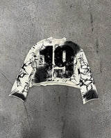 High Street Fashion Distressed Long-sleeved Pullover Men Y2k Harajuku Retro Hip-hop Rock Graffiti Style Oversized T-shirt Women