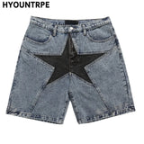 hip hop loose denim shorts pants fashion patchwork stars half pant men summer casual zipper streetwear short joggers men shorts casual joggers