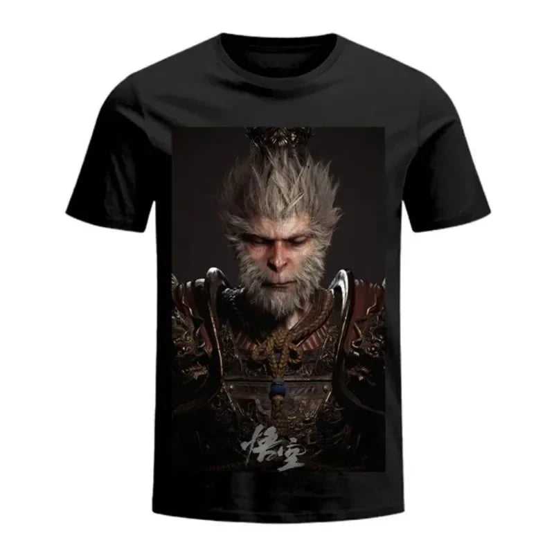 2024 American Trendy Brand Loose Casual Short-sleeved Black Myth Wukong Anime Print Oversized T-shirt Women Y2k Retro Clothing
