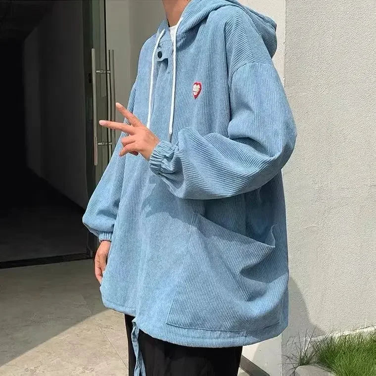 Style High Street Corduroy Hooded Sweatshirt For Men Autumn And Winter