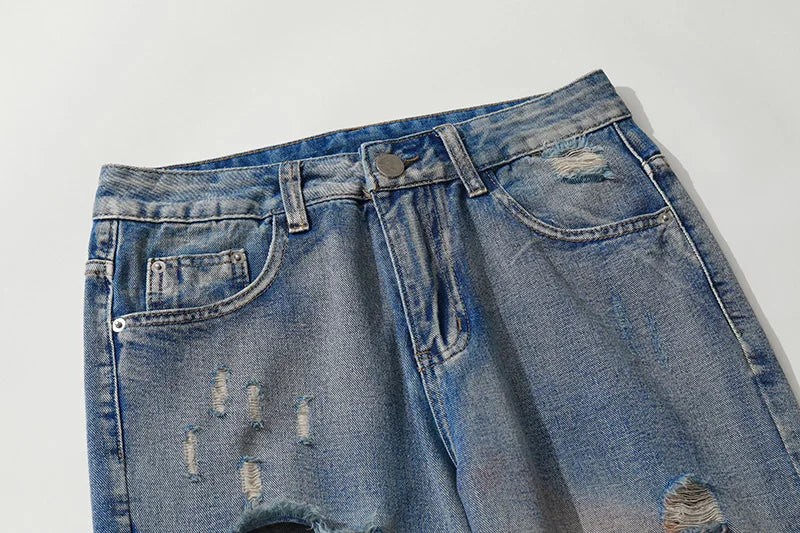 knee graffiti ripped holes denim jeans men unisex casual fire printed bottom zipper jeans streetwear hip hop jean pants joggers unique joggers style 3491