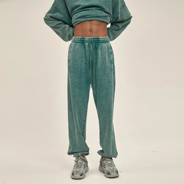 high street dark distressed vintage baggy joggers pants ins versatile drawstring sports pants men washing wax dyeing sweatpants sporty tapered joggers