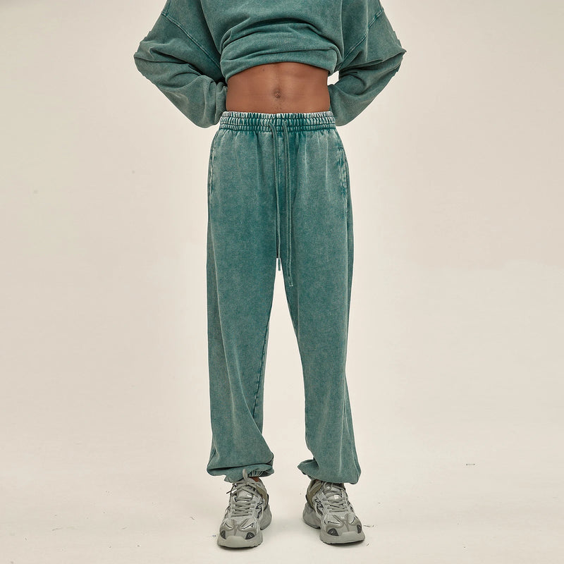 high street dark distressed vintage baggy joggers pants ins versatile drawstring sports pants men washing wax dyeing sweatpants sporty tapered joggers
