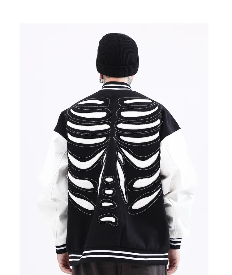 mens streetwear jacket bone skeleton baseball bomber retro coat hip hop harajuku loose oversized unisex nan fashion photo sty - variant style d67556 for streetwear fashion