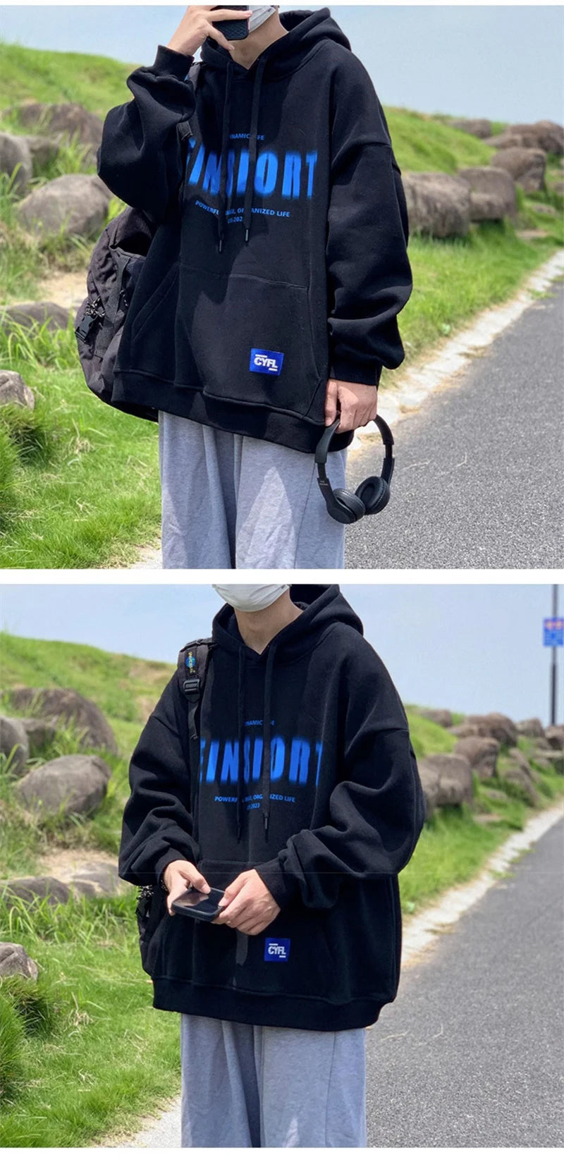 Spring Retro Letter Printed Hoodies Hombre 2024 New Personality Loose