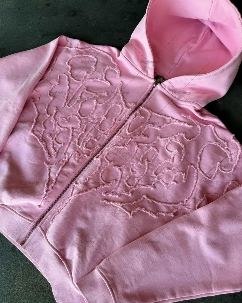 American Trend Y2K Streetwear Jacket Gothic Punk Embroidered Zipper Ho