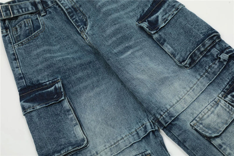 vintage multi pocket jeans mens harajuku cargo denim pants retro hip hop straight loose jean pants men clothing 1 unique cargo style 482
