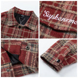 Autumn and Winter New Lattice Embroidery Woolen Jacket Shirt Japanese Retro Plaid Casual Loose Long Sleeved Jackets Coats