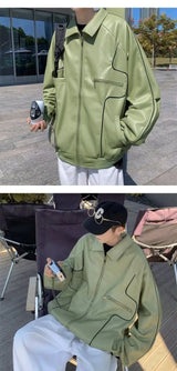 American Retro Pu Leather Jacket Spring And Autumn Hiphop High Street