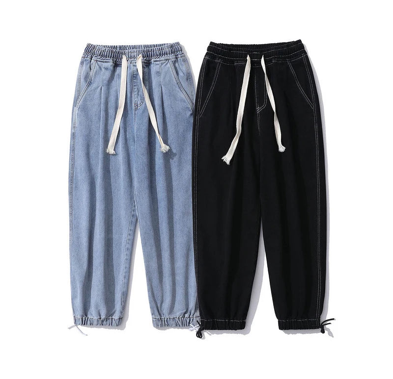 rainbowtouches men jeans fashion classic brand men wide legs elastic concise jeans casual trousers retro style boy loose pants unique jeans style 3152