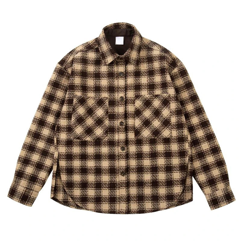Mens Plaid Shirts New Fashion Single Breasted Hip Hop Loose Shirts Autumn Winter Casual Long Sleeve High Street Streetwear
