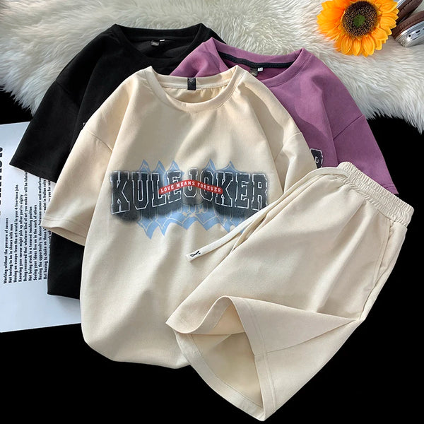 Sadcore Chrome logo – Stylish New Suede Short Sets Hip Hop Street Letter Printing
