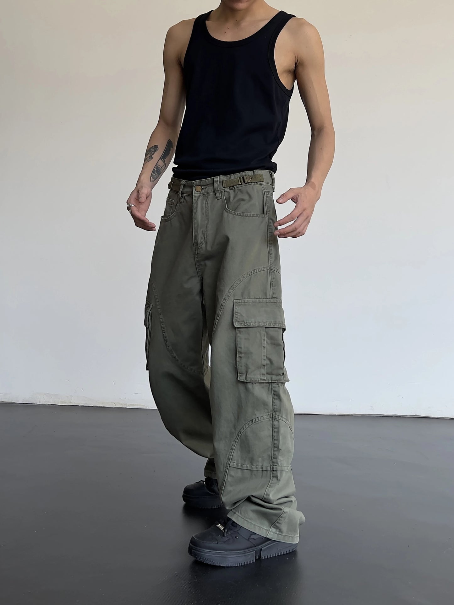 hip hip cargo pants harajuku adjustable waist with side pockets joggers streetwear unisex casual loose straight baggy trousers streetwear sweatpants
