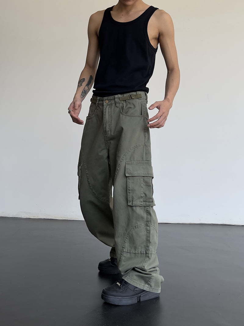 hip hip cargo pants harajuku adjustable waist with side pockets joggers streetwear unisex casual loose straight baggy trousers unique joggers style 989