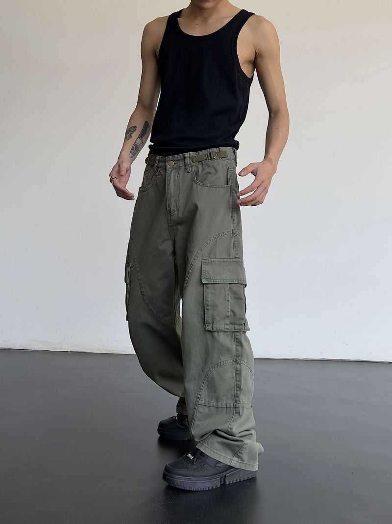 hip hip cargo pants harajuku adjustable waist with side pockets joggers streetwear unisex casual loose straight baggy trousers streetwear sweatpants