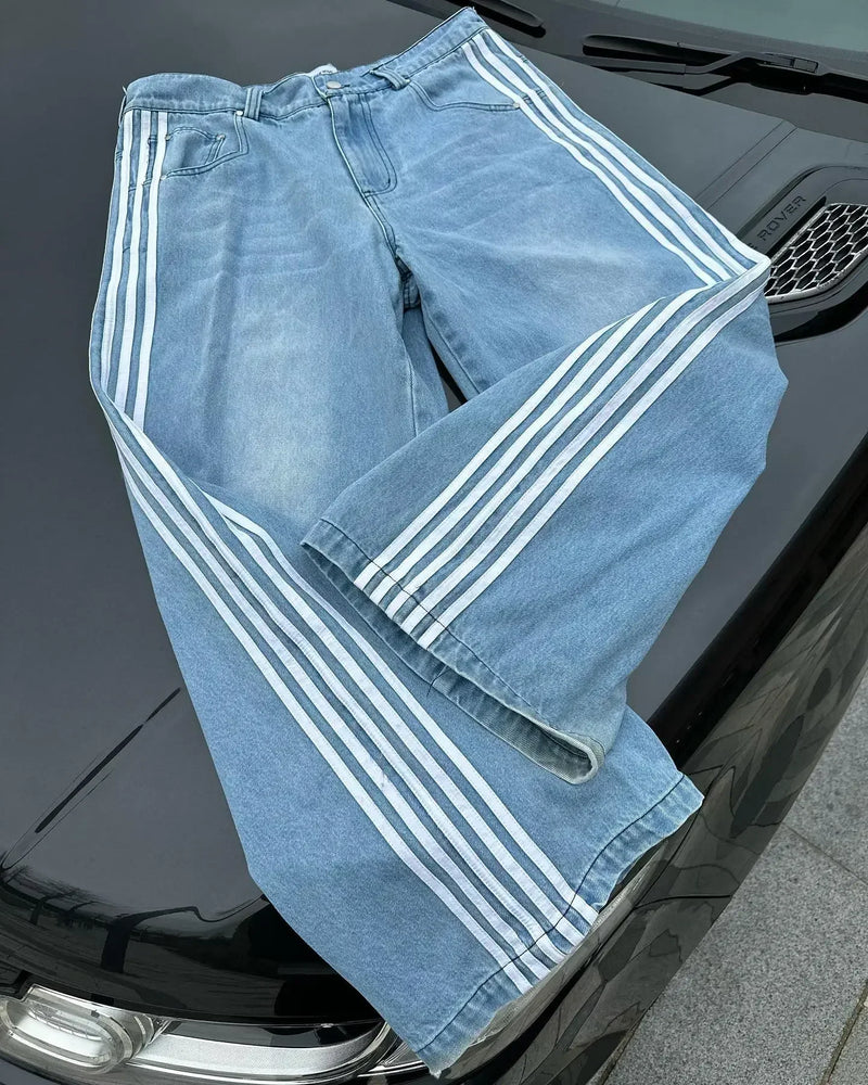 new hip hop baggy jeans harajuku goth y2k jeans for men black striped embroidered wide leg denim pants high street streetwear unique jeans style 299
