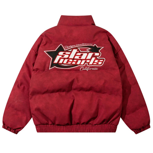 Men PU Leather Warm Jacket Winter Vintage Waterproof Parkas Embroidery Letter Thick Padded Coat Streetwear Hip Hop Loose Parka