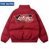 Men PU Leather Warm Jacket Winter Vintage Waterproof Parkas Embroidery Letter Thick Padded Coat Streetwear Hip Hop Loose Parka