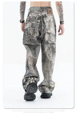 Autumn and winter 2024 new digital printed camo splash ink baggy jeans