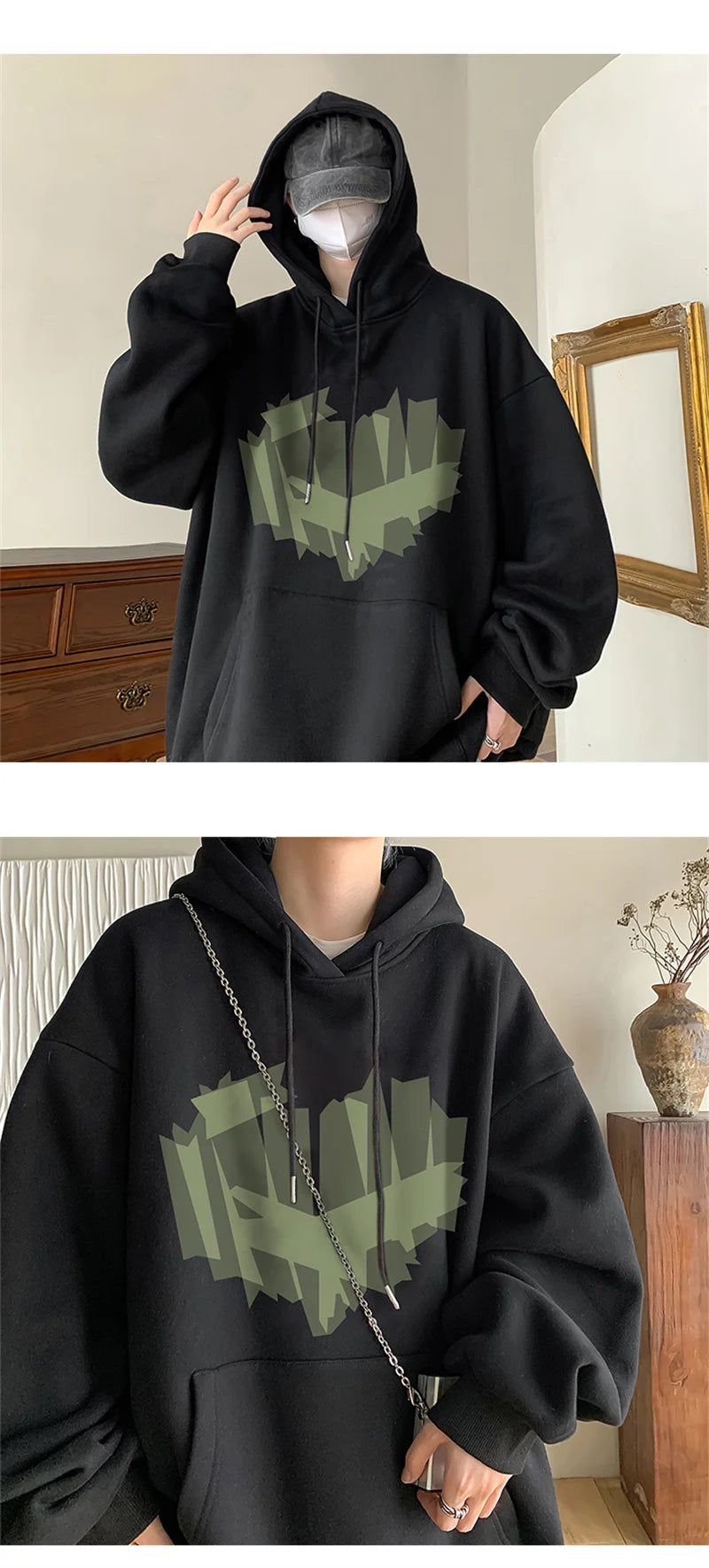 Autumn New Love Graphic Print Hoody Sweatshirts Man Hip Hop Oversized