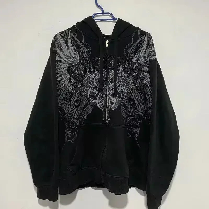 American Fashion Trend Joker Fleece Padded Zipper Hoodie Men Street Y2