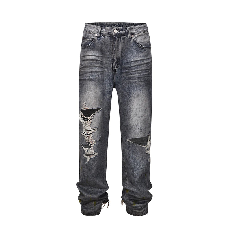 distressed frayed hole washed baggy jeans pants unisex pantalones hombre streetwear y2k straight casual denim trousers oversized unique jeans style 5879