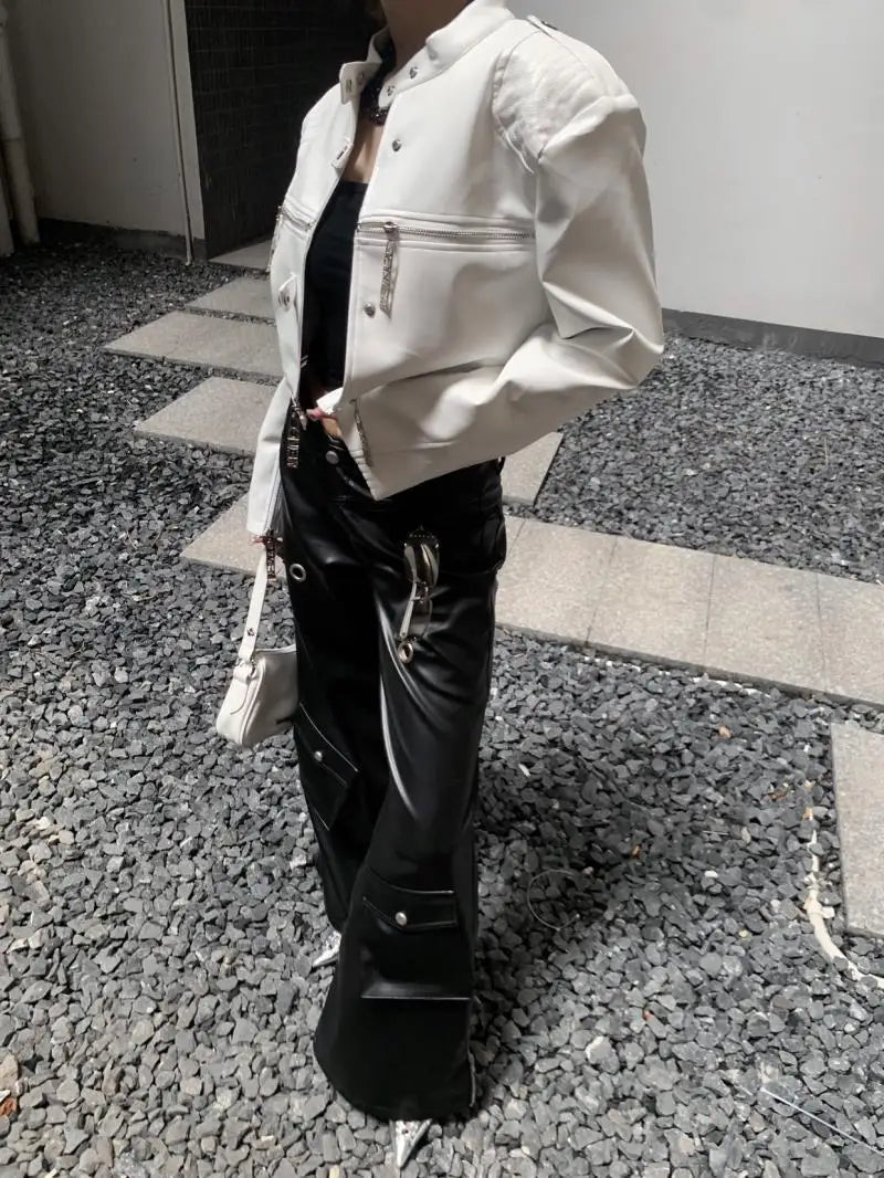 hip everyday essential fit - print urban graphic streetwear premium d152ae design european-and-american-heavy-industry-multi-zipper-design-spider-web-shoulder-pad-leather-jacket-for-women-2024-new-jacket-top quality casual wear style fashion oversized image material style hop high unisex streetwear design ID 0e116