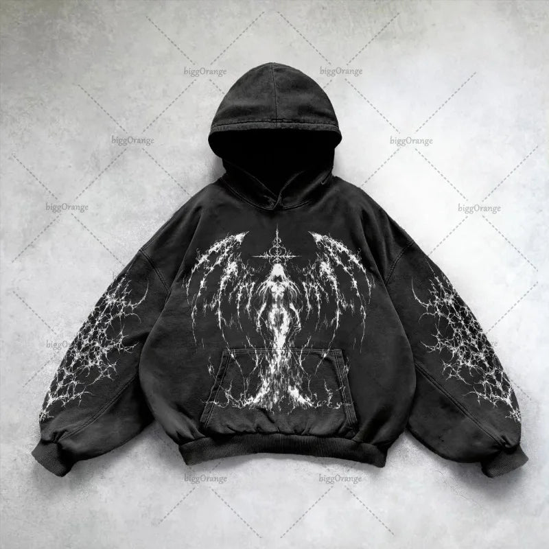Gothic Punk Style Retro Harajuku Y2K Clothing American Hip-hop Street Anime Print Hoodie Men Trendy