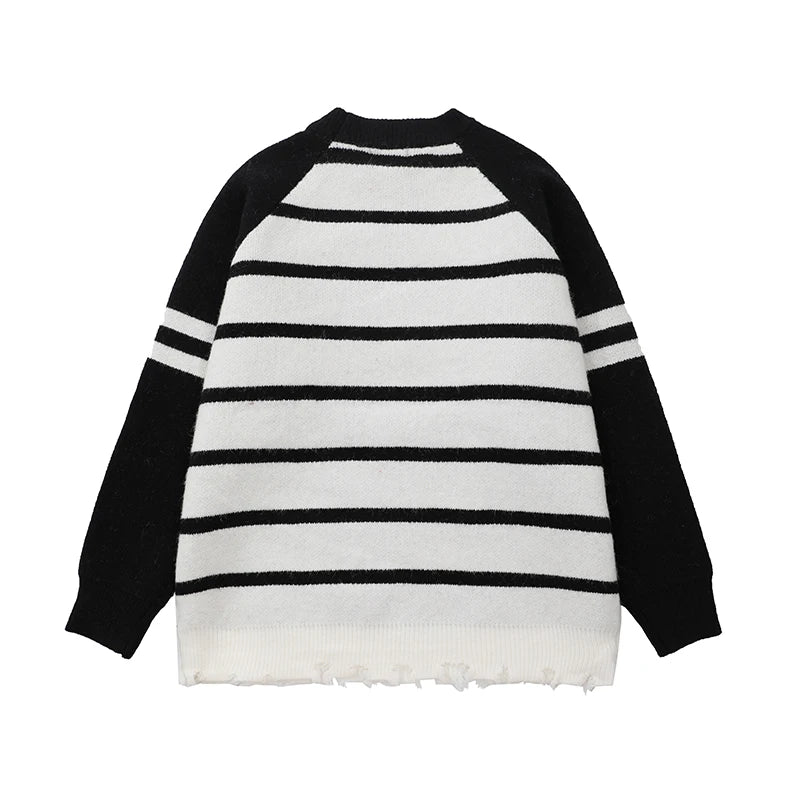 hip hop knitted pullover, bold design pullover, cozy fashion fit, stylish street outfit, modern aesthetic appeal
