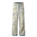 mens fashion ripped jeans blue straight baggy jeans trousers luxury loose casual distressed denim pants male unique jeans style 6045