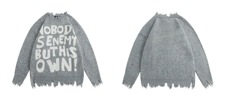 grunge pullover streetwear, modern knitwear, cozy fashion fit, stylish street outfit, modern aesthetic appeal