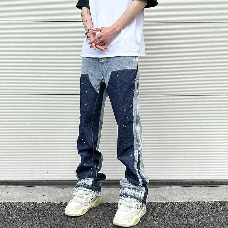 color washed denim mens jeans pants fashion graffiti patchwork loose biker red jeans streetwear hip hop casual straight pants unique jeans style 5189